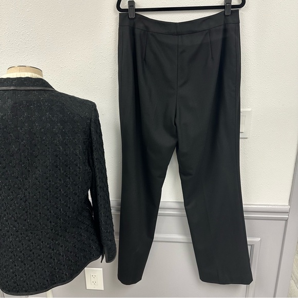 Albert Nipon Textured Black Blazer & Pant Suit Set With Leather Trim - Picture 7 of 16